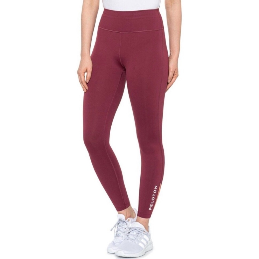 Peloton Move Rib Inset Spell Out Leggings Burgundy Berry Large Sporty Workout